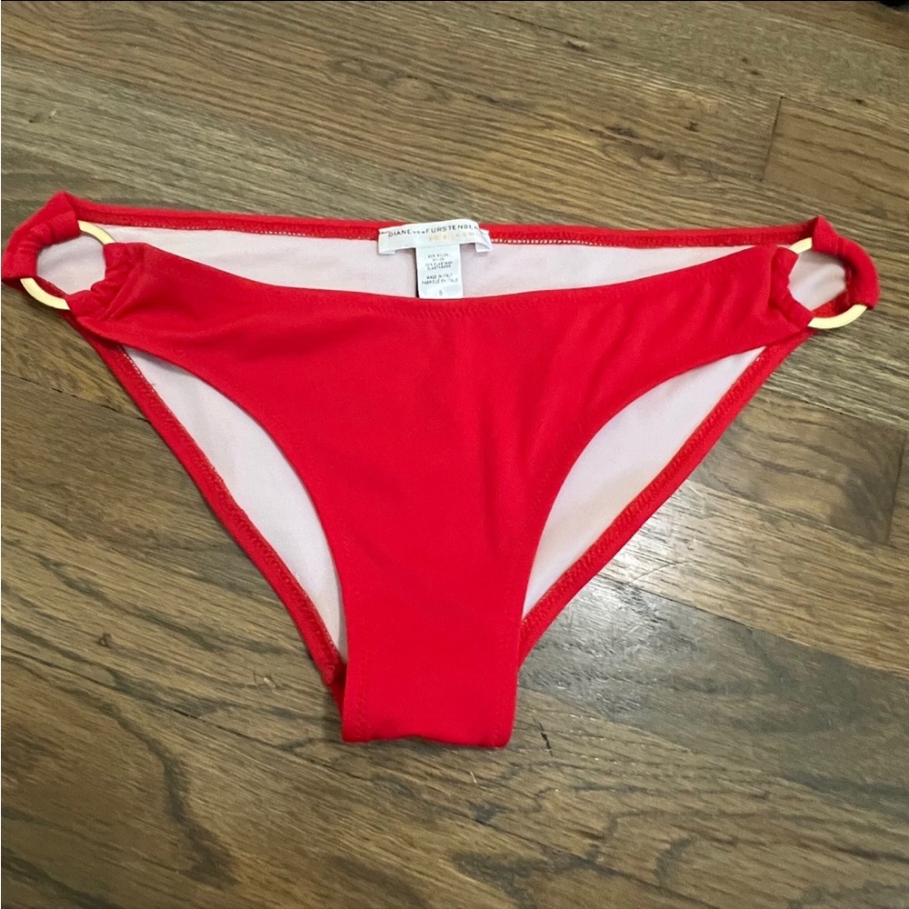 Diane von Furstenberg Red Ring Bikini Swim Bottom Gold Hardware S